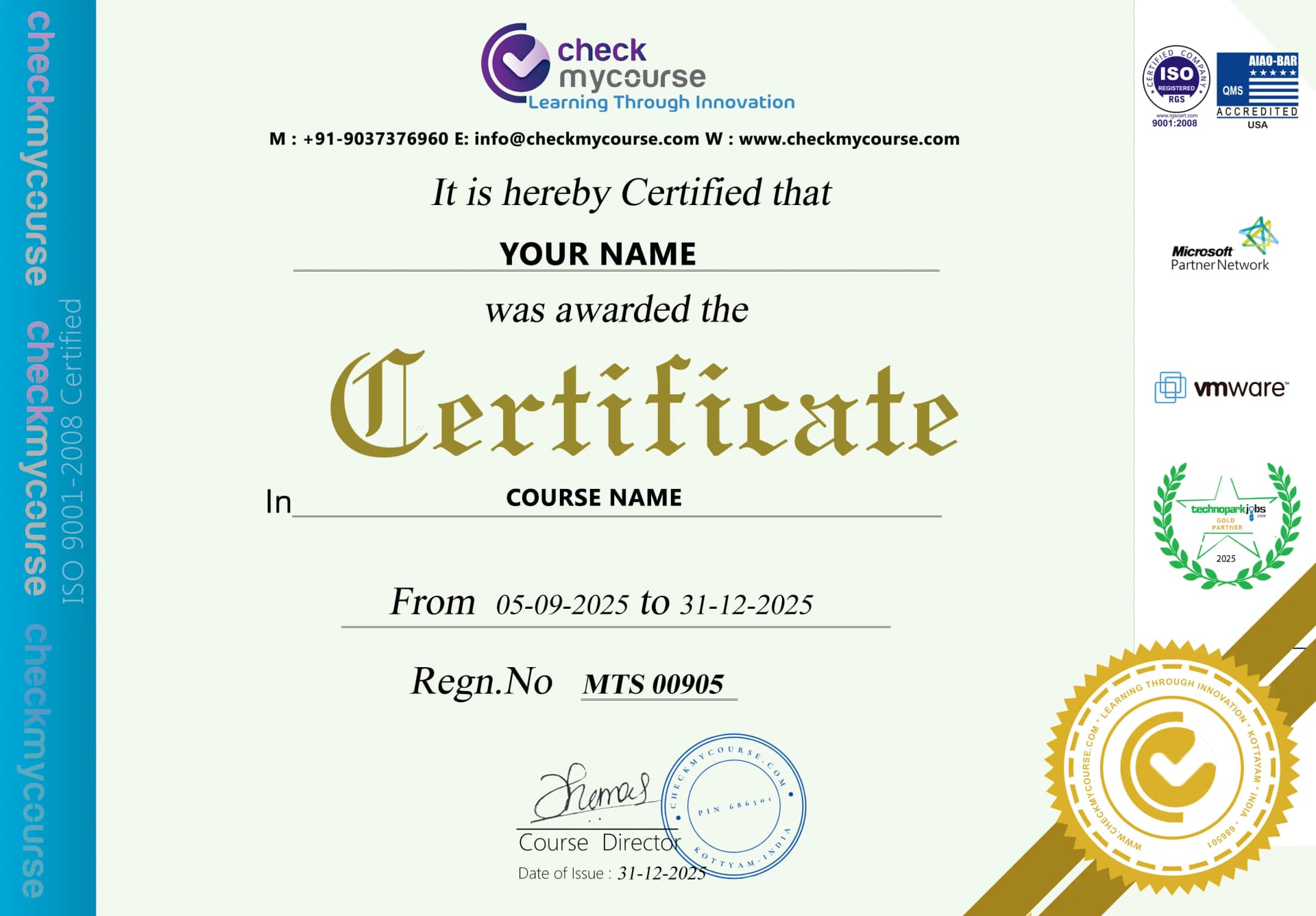 SingleInstructor Certificate of Completion